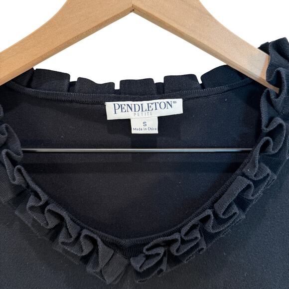 Vintage Pendleton Silk Top Petite Small Black Ruffled Collar - Picture 4 of 12
